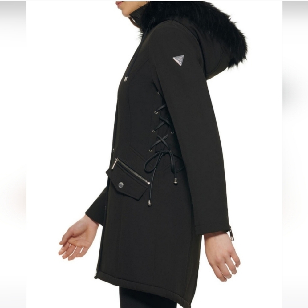 Guess Anorak Corset Waist Faux Fur Trim Coat Designer Luxury Celebrity #84